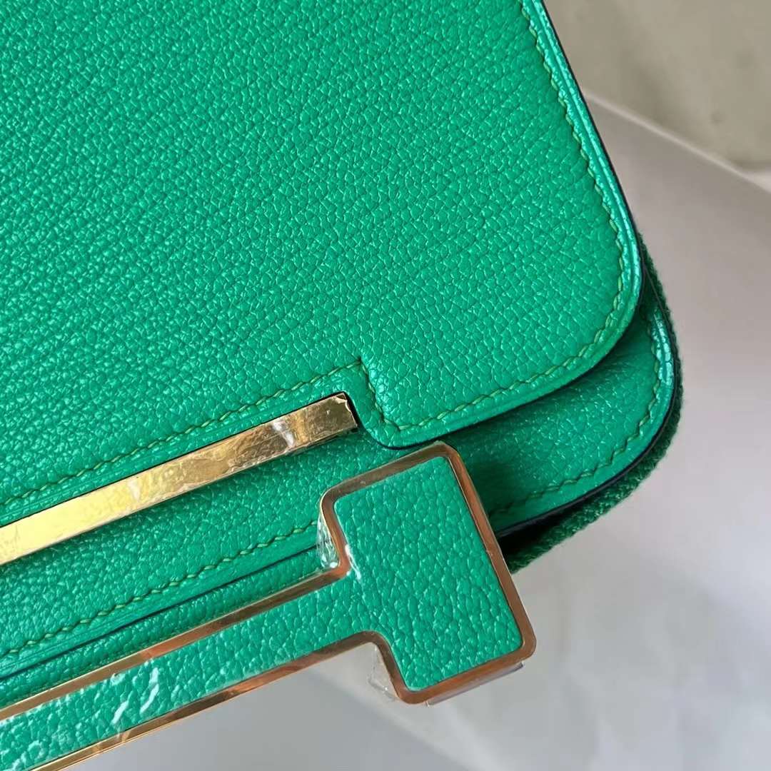 Hermès（爱马仕）Geta 木屐包 Chevre 进口山羊皮 6W 薄荷绿 金扣 20cm 全手工蜡线缝制 Ghw