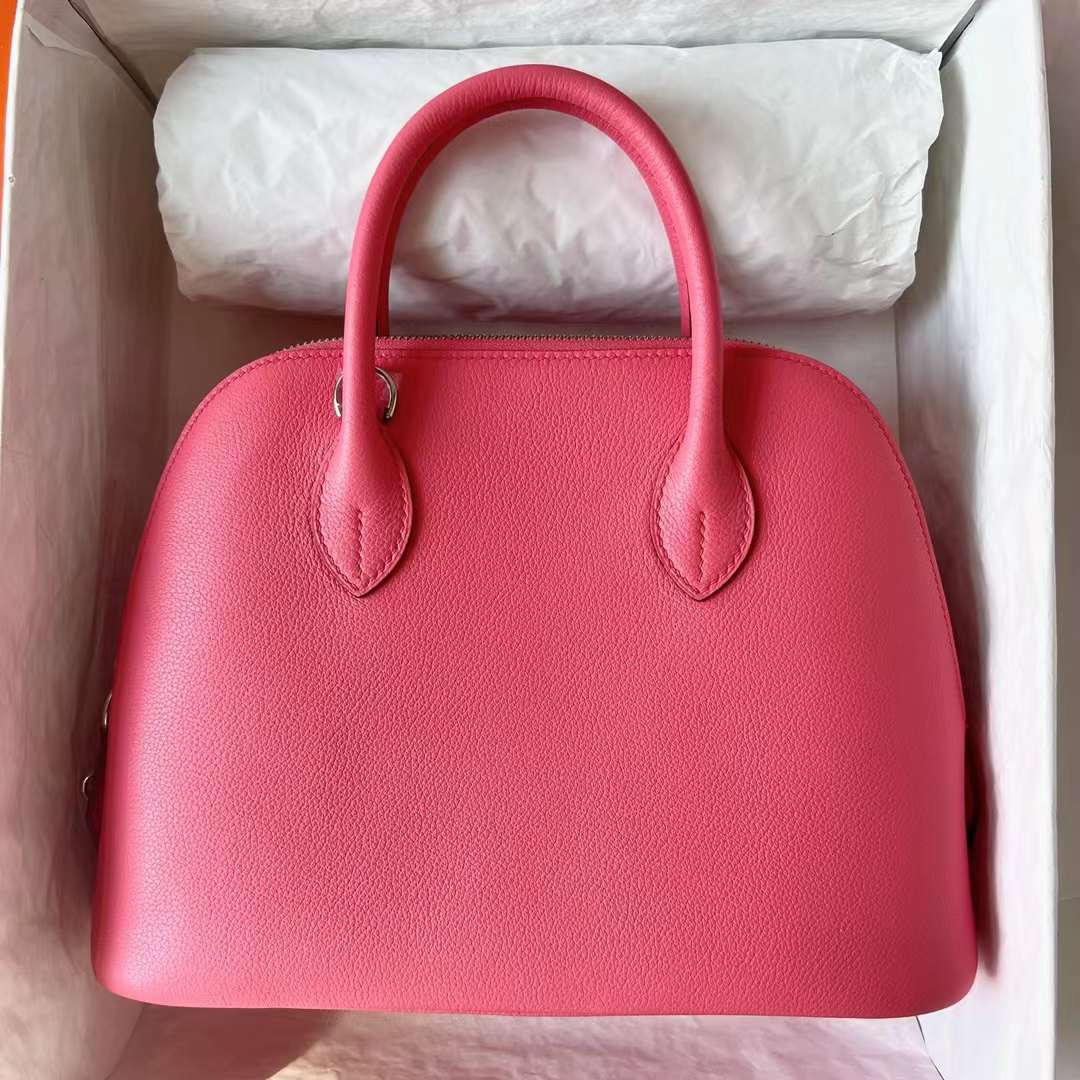 Hermès（爱马仕）Bolide 保龄球包 Evercolor 8W 新唇膏粉 银扣 25cm 全手工蜡线缝制 Phw