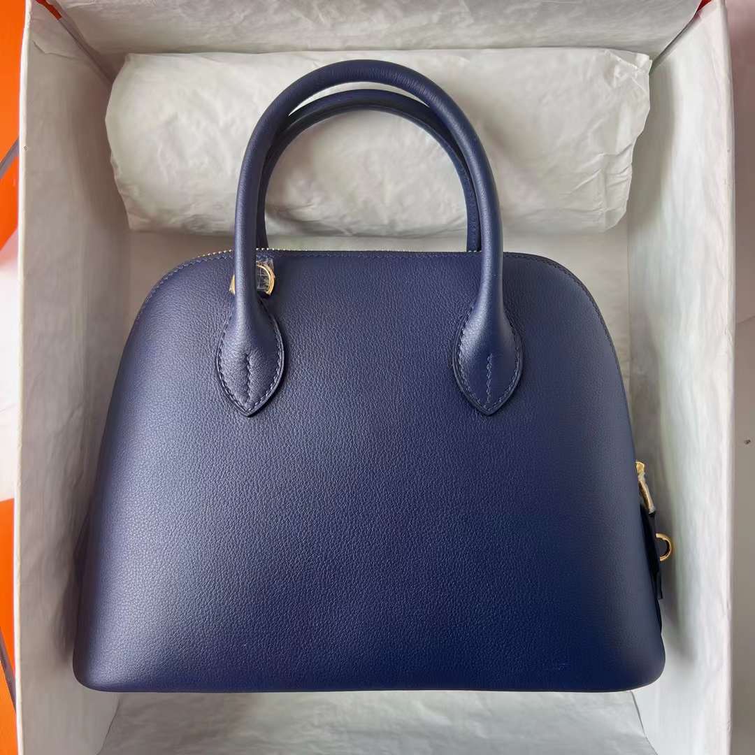 Hermès（爱马仕）Bolide 保龄球包 Evercolor Ck73 宝石蓝 内拼 i7 琉璃蓝 金扣 25cm 全手工蜡线缝 Ghw