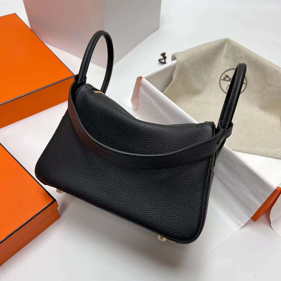 Hermès（爱马仕）Lindy 琳迪包 Clemence Ck89 黑色 金扣 26cm 全手工蜡线缝制 Ghw