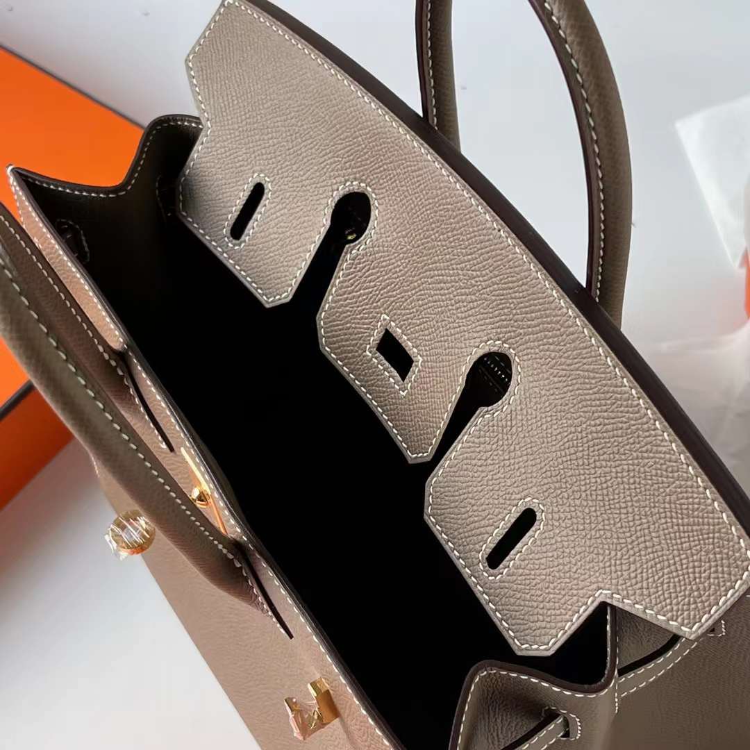 Hermès（爱马仕）Birkin Sellier Epsom Ck18 大象灰 Etoupe 金扣 25cm 全手工蜡线缝制 Ghw