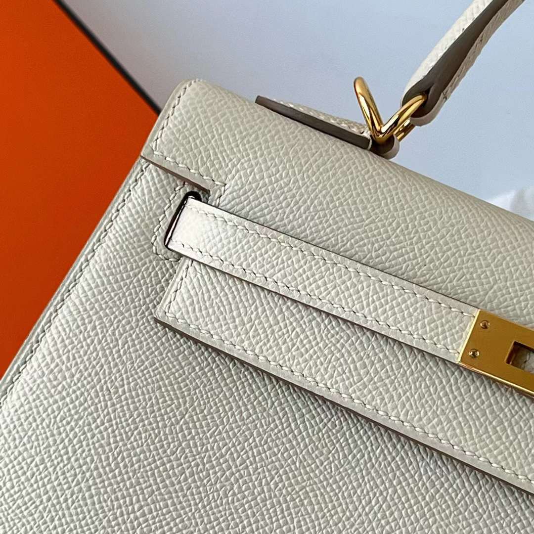 Hermès（爱马仕）Kelly 凯莉包 Epsom Ck10 奶昔白 Craie 金扣 25cm 全手工蜡线缝 Ghw