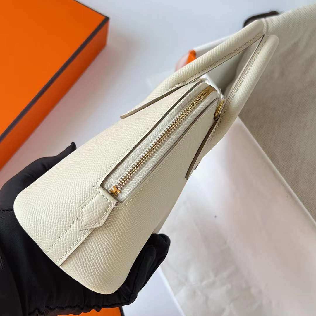 Hermès（爱马仕）Mini Bolide 迷你保龄球包 Epsom Ck10 奶昔白 金扣 19cm 全手工蜡线缝制 Ghw