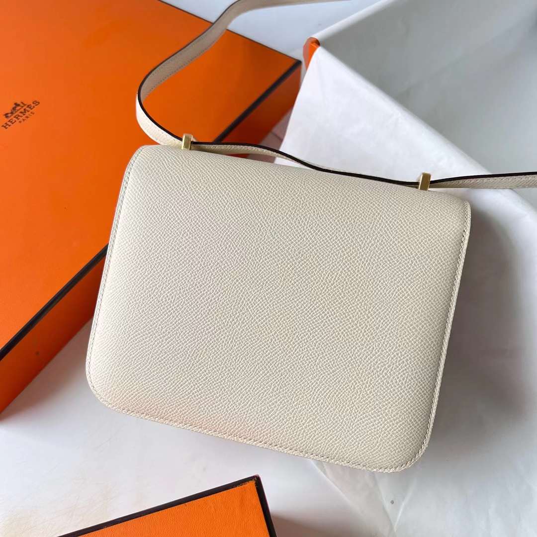 Hermès（爱马仕）Constance 空姐包 Epsom I2 奶油白 Nate 金扣 19cm 全手工蜡线缝 Ghw
