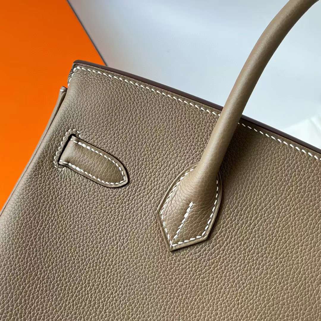 Hermès（爱马仕）Birkin 铂金包 Togo皮 进口顶级小牛皮 Ck18 大象灰 银扣 30cm 全手工蜡线缝 Phw