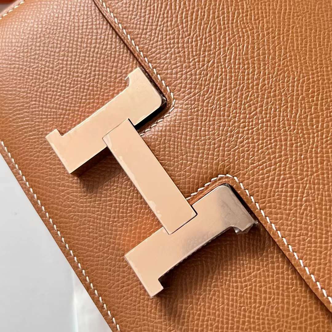 Hermès（爱马仕）Constance 空姐包 Epsom 镜子款 Ck37 金棕色 玫瑰金扣 1-19cm 全手工蜡线缝 Rghw