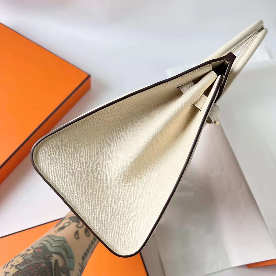 Hermès（爱马仕）Birkin Sellier Epsom I2 奶油白 Nate 金扣 25cm 全手工蜡线缝制 Ghw