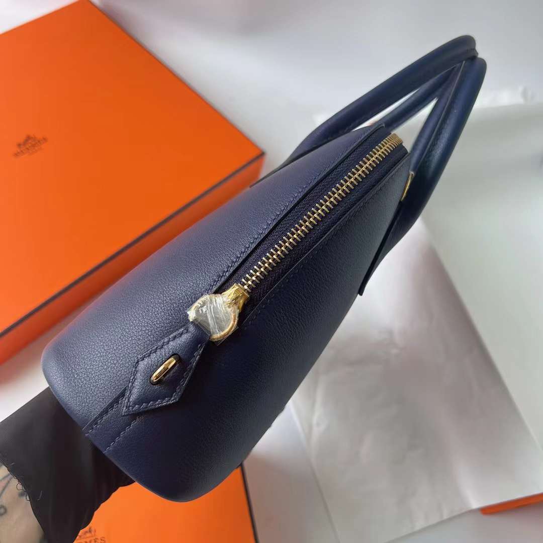 Hermès（爱马仕）Bolide 保龄球包 Evercolor Ck73 宝石蓝 内拼 i7 琉璃蓝 金扣 25cm 全手工蜡线缝 Ghw