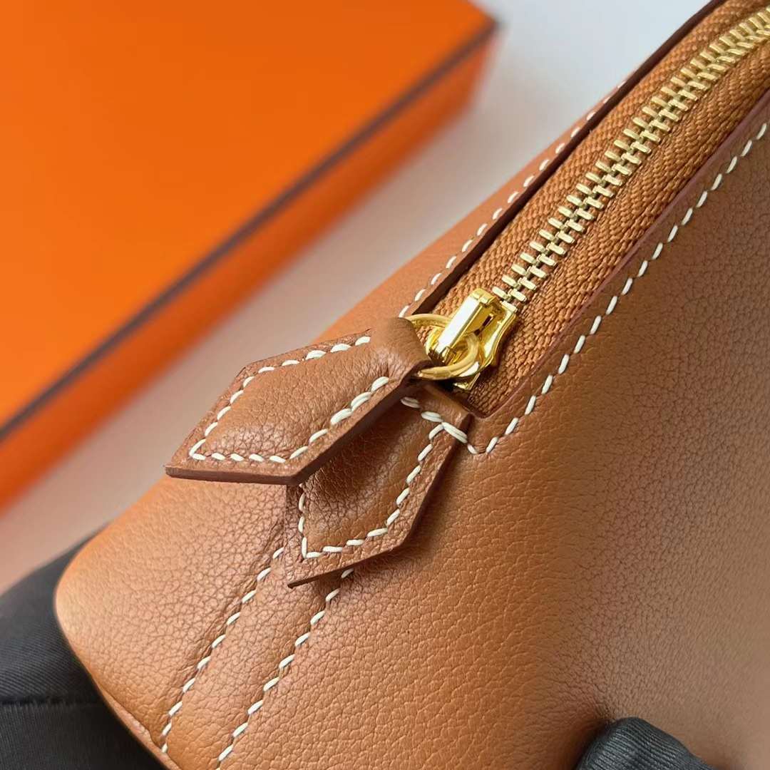 Hermès（爱马仕）Mini Bolide 迷你保龄球包 Evercolor Ck37 金棕色 金扣 19cm 全手工蜡线缝制 Ghw