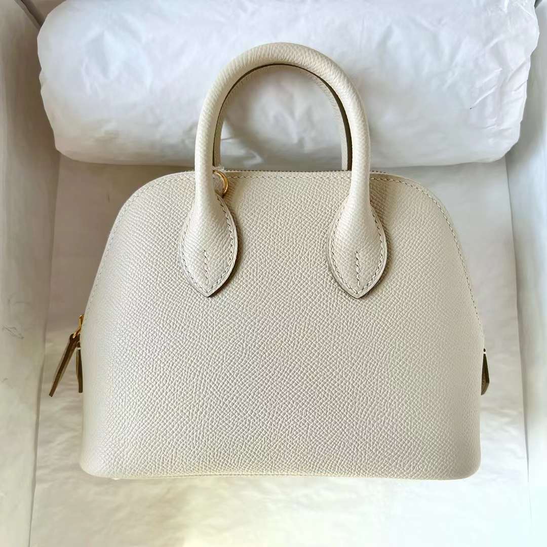 Hermès（爱马仕）Mini Bolide 迷你保龄球包 Epsom Ck10 奶昔白 金扣 19cm 全手工蜡线缝制 Ghw