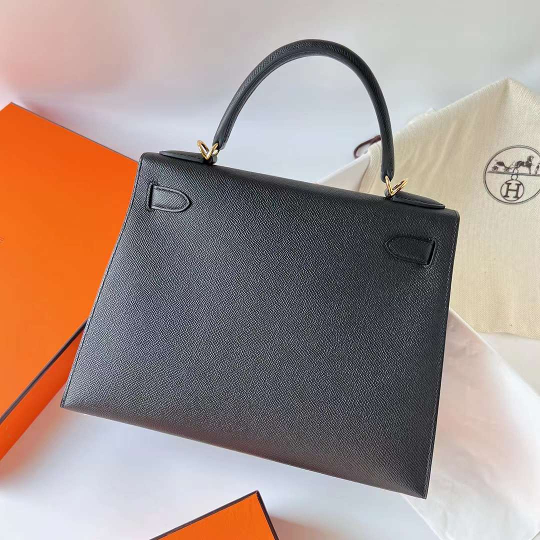 Hermès（爱马仕）Kelly 凯莉包 Epsom Ck89 黑色 Noir 金扣 28cm 全手工蜡线缝 Ghw