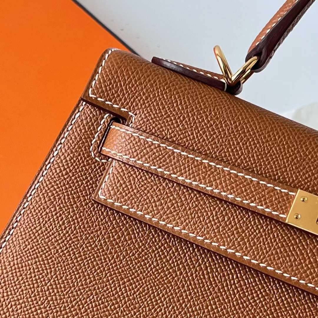 Hermès（爱马仕）Kelly 凯莉包 Epsom Ck37 金棕色 金扣 25cm 全手工蜡线缝制 Ghw