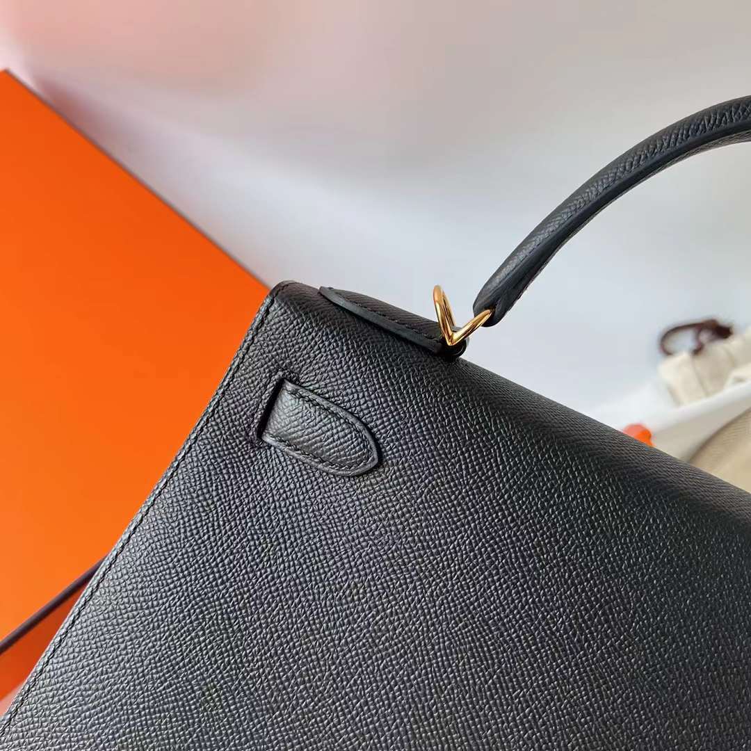Hermès（爱马仕）Kelly 凯莉包 Epsom Ck89 黑色 Noir 金扣 28cm 全手工蜡线缝 Ghw