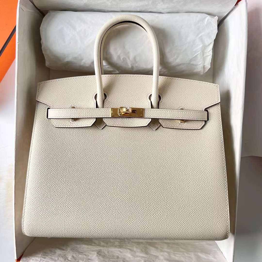Hermès（爱马仕）Birkin Sellier Epsom I2 奶油白 Nate 金扣 25cm 全手工蜡线缝制 Ghw