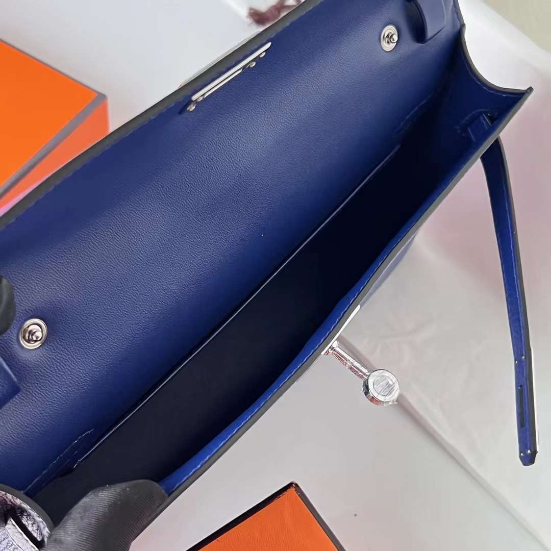 Hermès（爱马仕）Kelly Elan Chevre 进口山羊皮 Ck73 宝石蓝 银扣 27cm 全手工蜡线缝 Phw