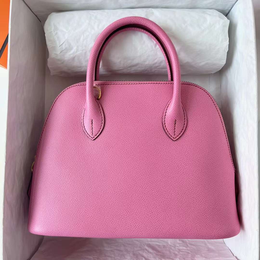 Hermès（爱马仕）Bolide 保龄球包 Epsom 5P 樱花粉 金扣 25cm 全手工蜡线缝制 ghw