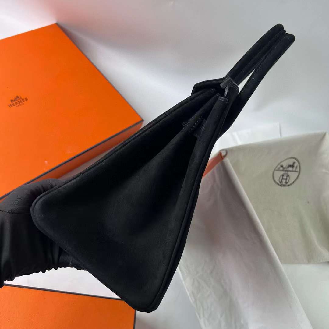 Hermès（爱马仕）Birkin 铂金包 Suede 进口麂皮 Ck89 黑色 金扣 30cm 全手工蜡线缝 Ghw