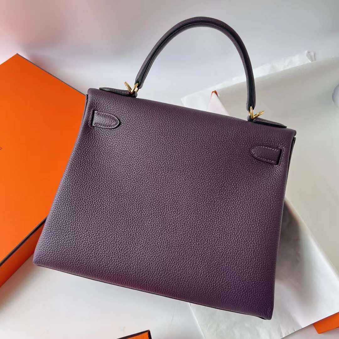 Hermès（爱马仕）Kelly 凯莉包 Togo皮 进口小牛皮 Ck59 葡萄紫 金扣 28cm 全手工蜡线缝 Ghw