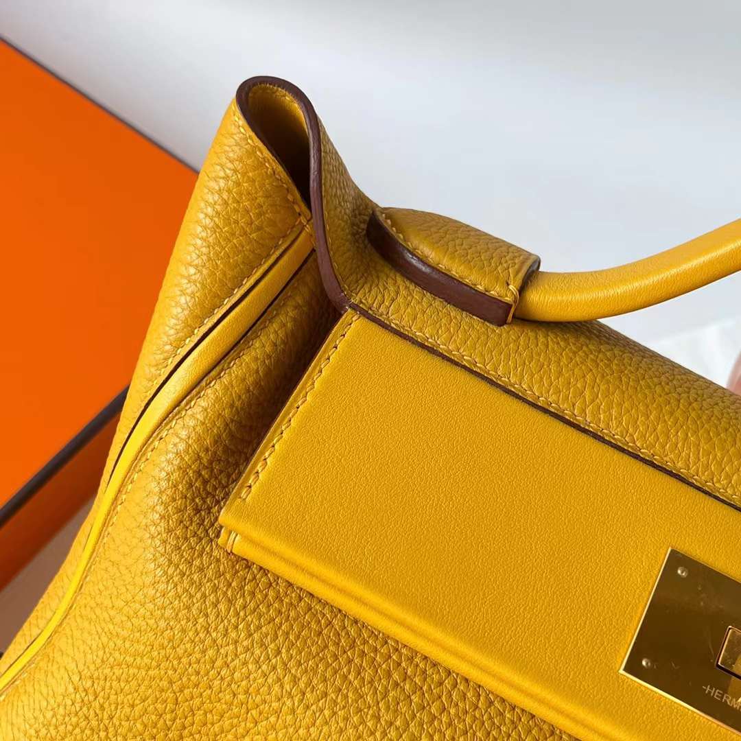 Hermès（爱马仕）Kelly 2424 Maurice 拼 Swift 9D 琥珀黄 金扣 29cm 全手工蜡线缝制 Ghw
