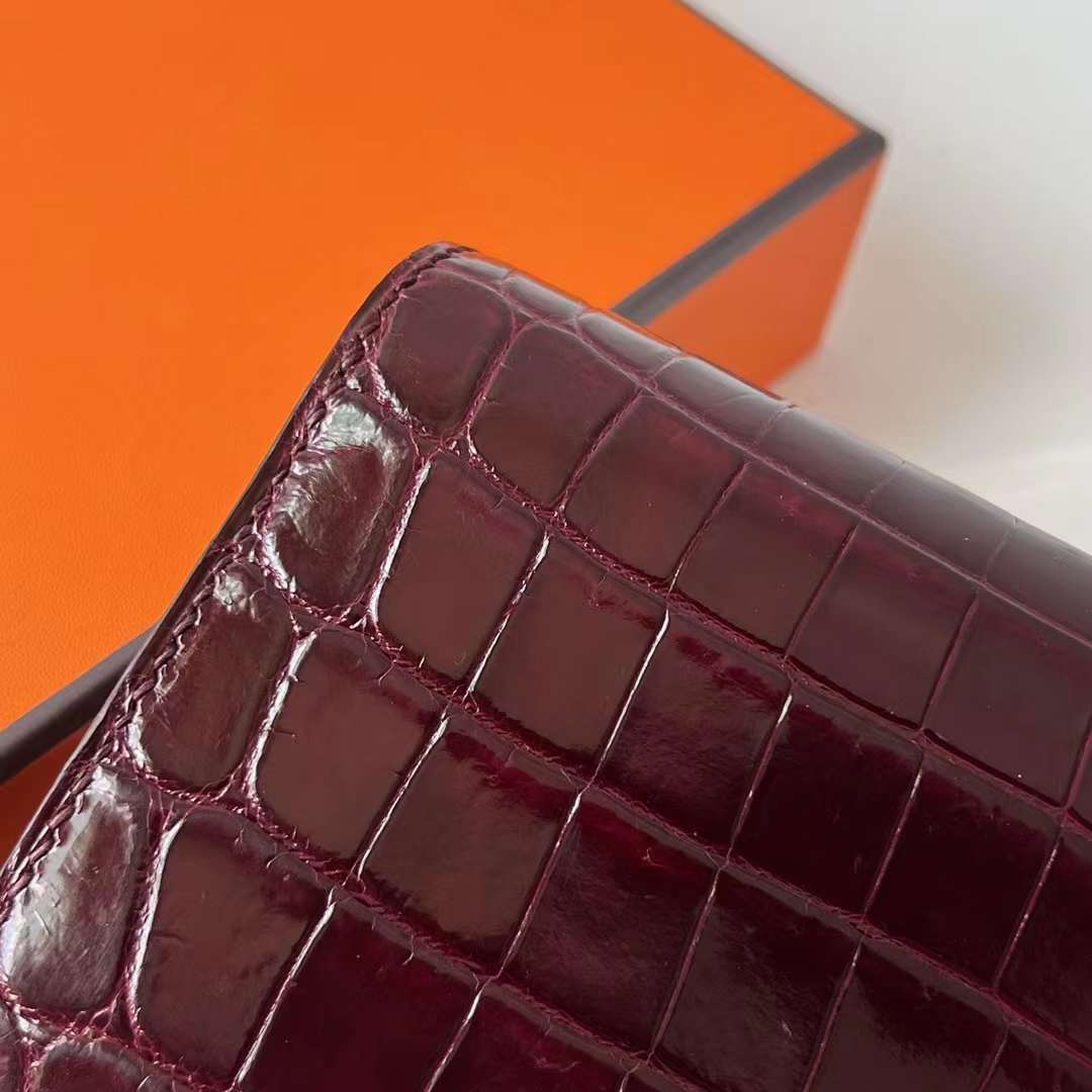 Hermès（爱马仕）猪鼻子手包 亮面尼罗鳄鱼皮 Ck57 波尔多酒红 Bordeaux 银扣 25cm 全手工蜡线缝 Phw
