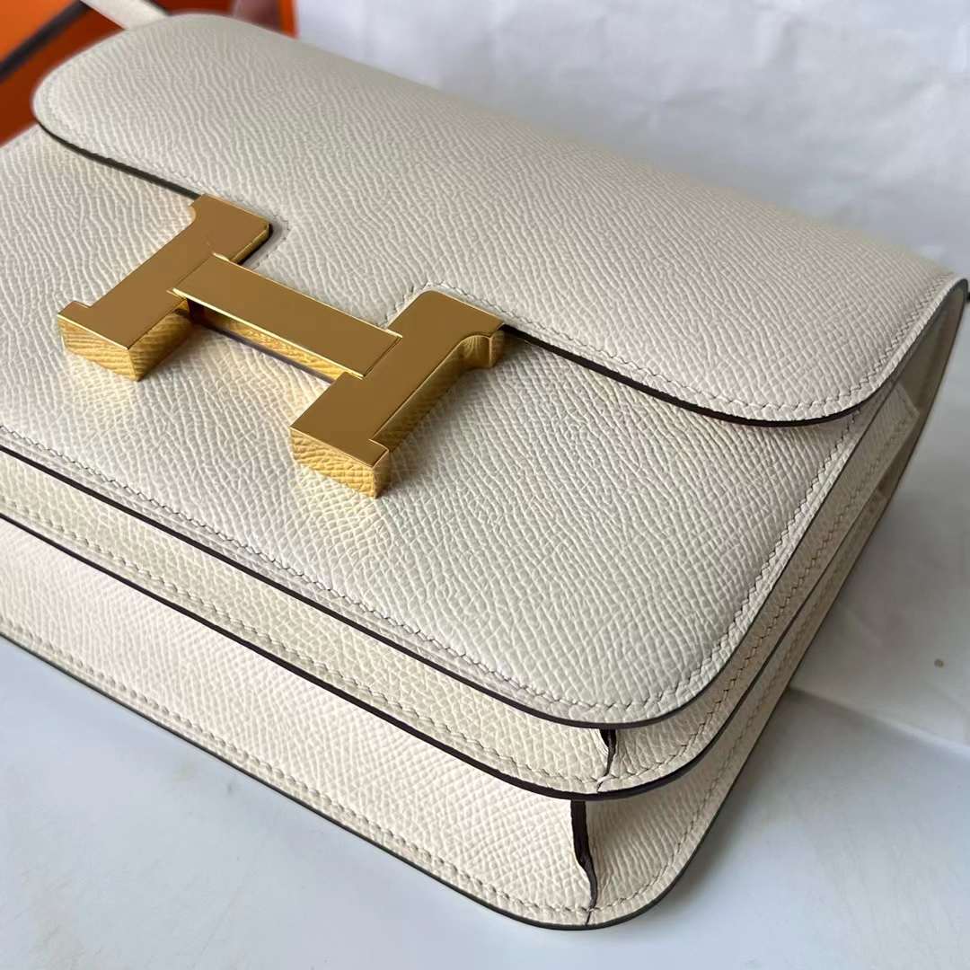 Hermès（爱马仕）Constance 空姐包 Epsom I2 奶油白 Nate 金扣 19cm 全手工蜡线缝 Ghw