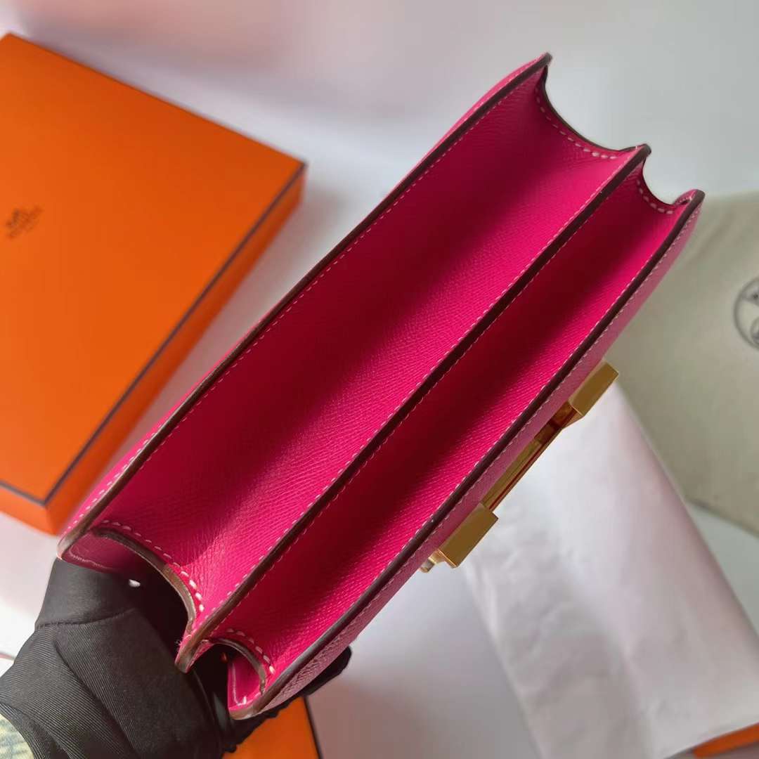 Hermès（爱马仕）Constance 空姐包 Epsom E5 桃红色 Rose Tyrien 金扣 24cm Ghw 全手工蜡线缝