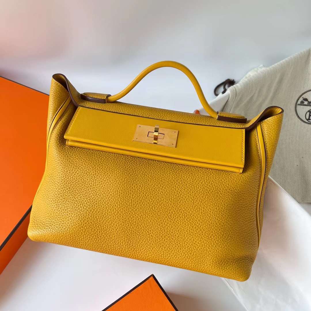 Hermès（爱马仕）Kelly 2424 Maurice 拼 Swift 9D 琥珀黄 金扣 29cm 全手工蜡线缝制 Ghw
