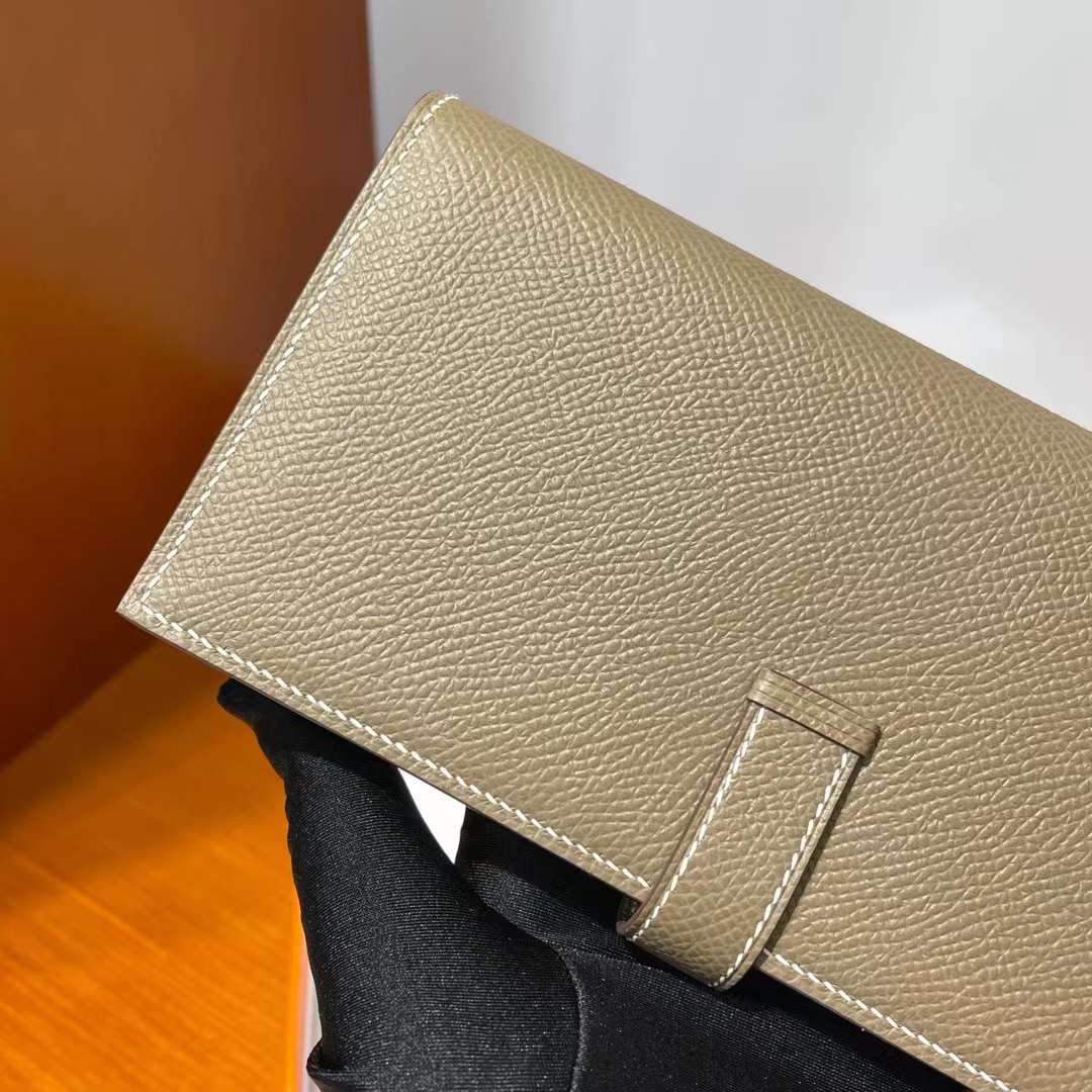 Hermès（爱马仕）Bearn 长款钱包 Epsom Ck18 大象灰 金扣 全手工蜡线缝制