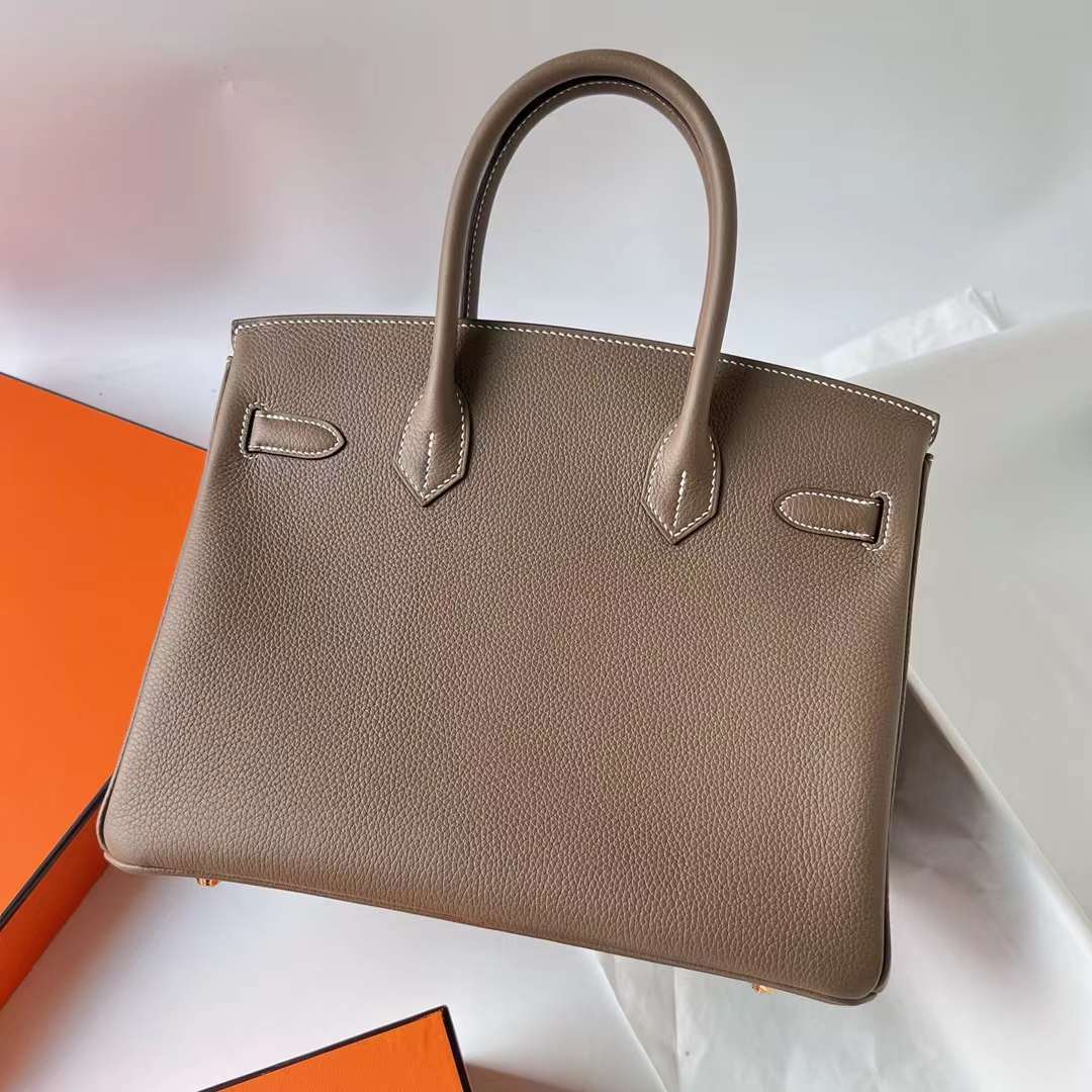 Hermès（爱马仕） Birkin 铂金包 Togo 进口小牛皮 Ck18 大象灰 金扣 30cm 全手工蜡线缝 Ghw