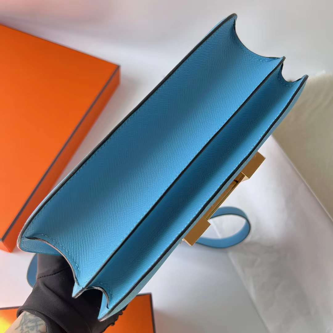 Hermès（爱马仕）Constance 空姐包 Epsom P3 北方蓝 Blue De Nord 金扣 24cm Ghw 全手工蜡线缝