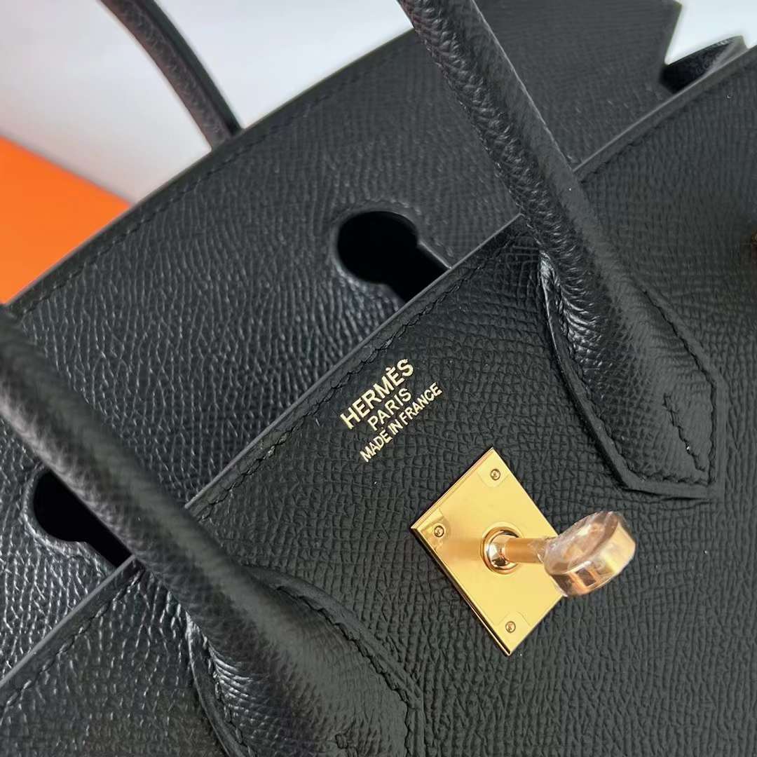 Hermès（爱马仕）Birkin 铂金包 Sellier Epsom Ck89 黑色 金扣 25cm 全手工蜡线缝 Ghw