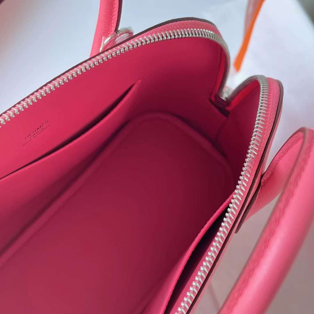 Hermès（爱马仕）Bolide 保龄球包 Evercolor 8W 新唇膏粉 银扣 25cm 全手工蜡线缝制 Phw