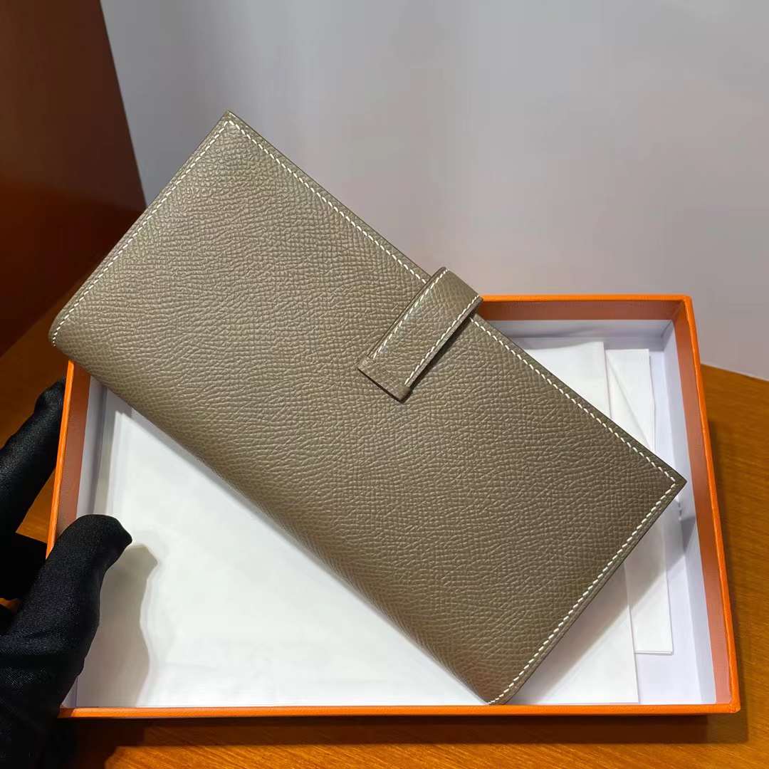 Hermès（爱马仕）Bearn 长款钱包 Epsom Ck18 大象灰 金扣 全手工蜡线缝制