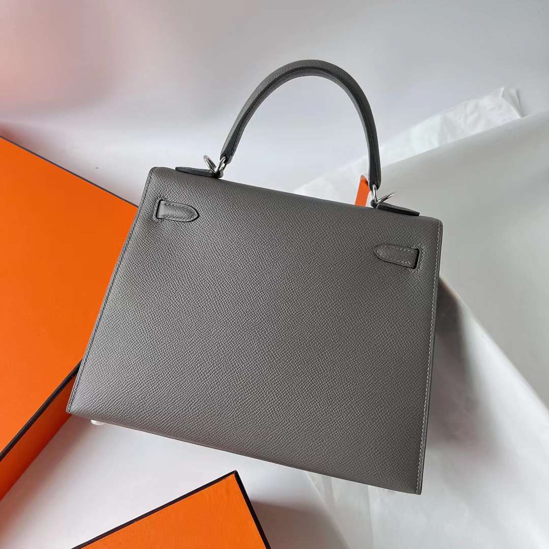 Hermès（爱马仕）Kelly 凯莉包 Epsom 0L 积雨云灰 Gris Meyer 银扣 25cm 全手工蜡线缝 Phw