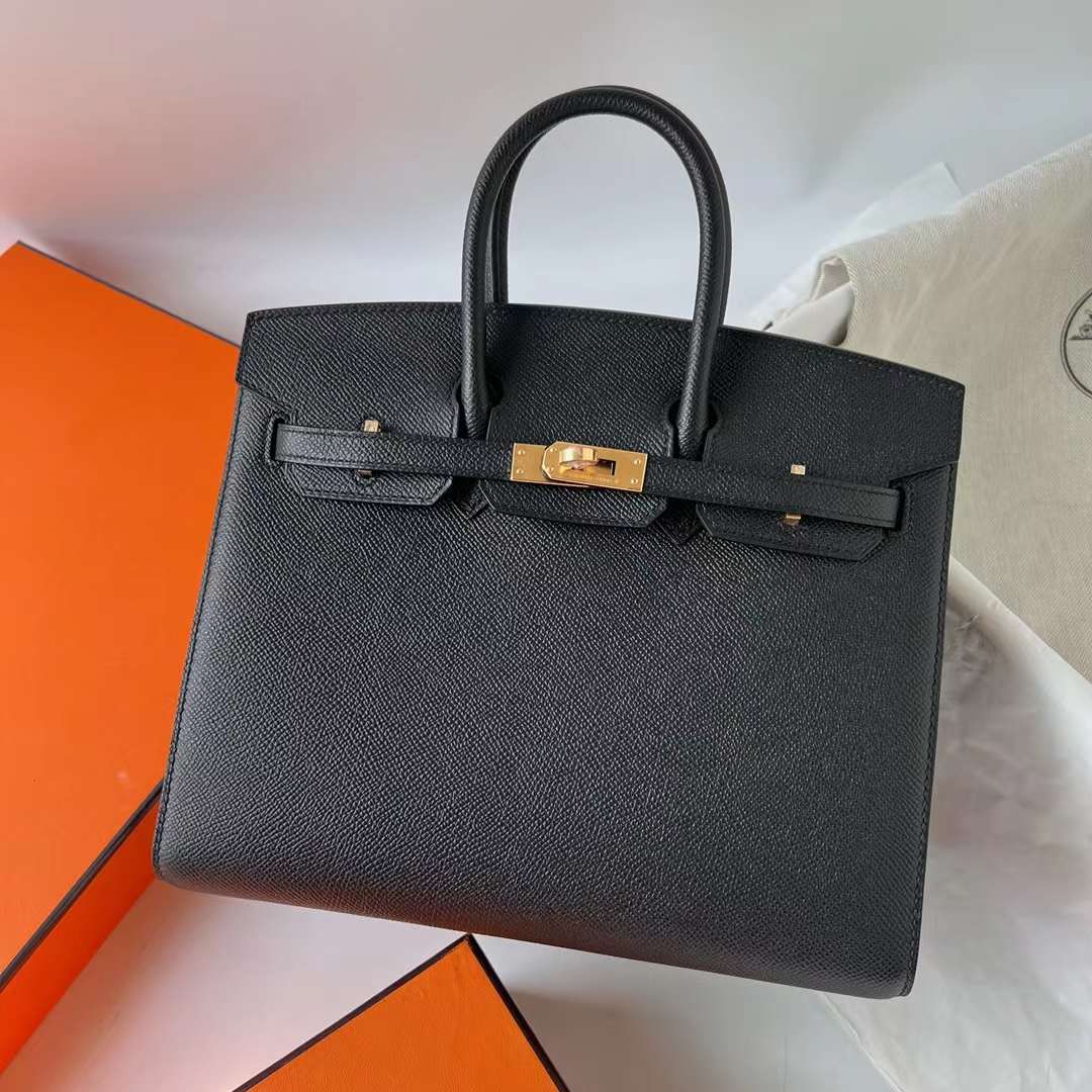 Hermès（爱马仕）Birkin 铂金包 Sellier Epsom Ck89 黑色 金扣 25cm 全手工蜡线缝 Ghw