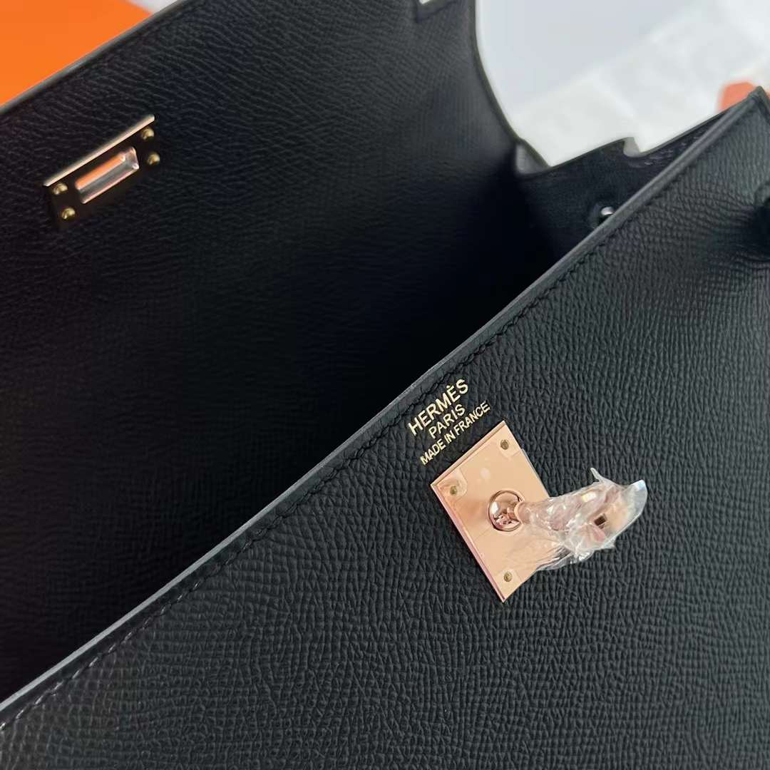 Hermès（爱马仕）Kelly 凯莉包 Epsom 进口掌纹皮 Ck89 黑色 玫瑰金扣 25cm 全手工蜡线缝 RGhw