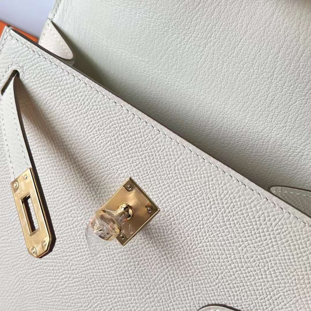 Hermès（爱马仕）Kelly Desordre Epsom Ck10 奶昔白 金扣 20cm 全手工蜡线缝 Ghw