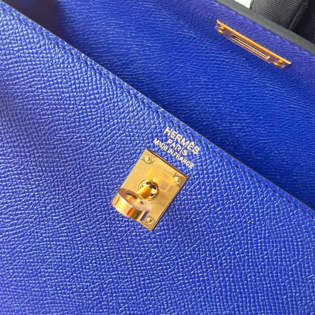 Hermès（爱马仕）Kelly 凯莉包 Epsom 7T 电光蓝 金扣 25cm 全手工蜡线缝 Ghw