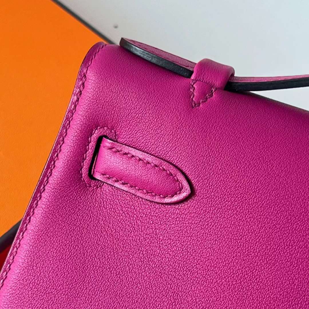 Hermès（爱马仕）Mini Kelly Pochette Swift L3 玫瑰紫 银扣 22cm 全手工蜡线缝 Phw