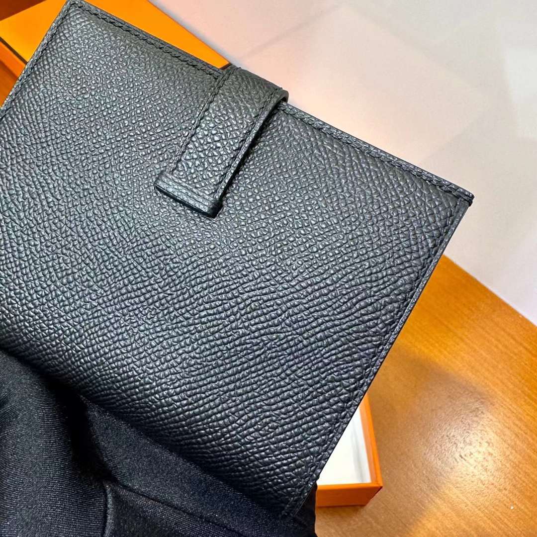 Hermès（爱马仕）Bearn H短款钱包 Epsom Ck89 黑色 黑扣 一级工艺 全手工蜡线缝