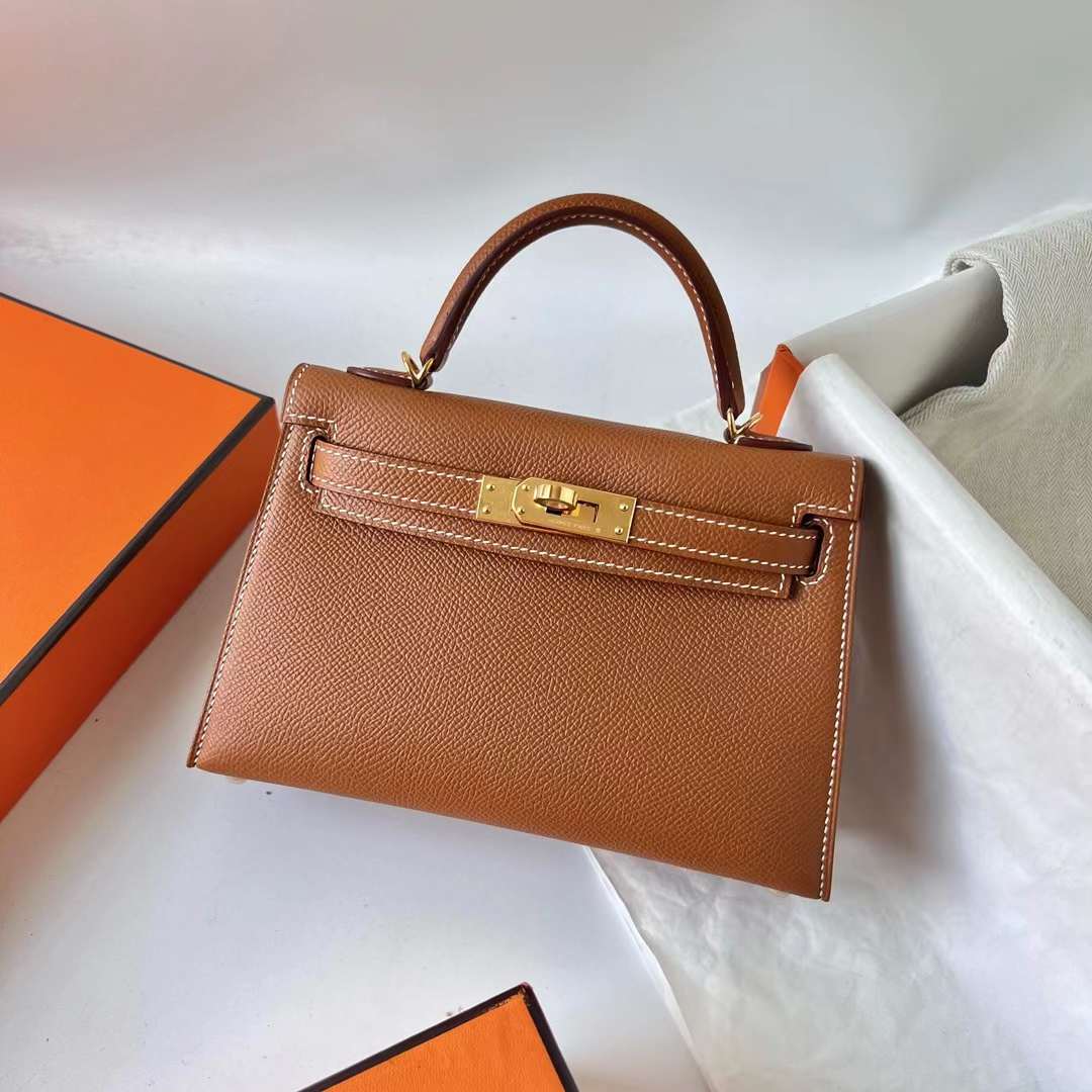 Hermès（爱马仕）Mini Kelly 迷你凯莉 Epsom Ck37 金棕色 金扣 19cm 全手工蜡线缝 Ghw