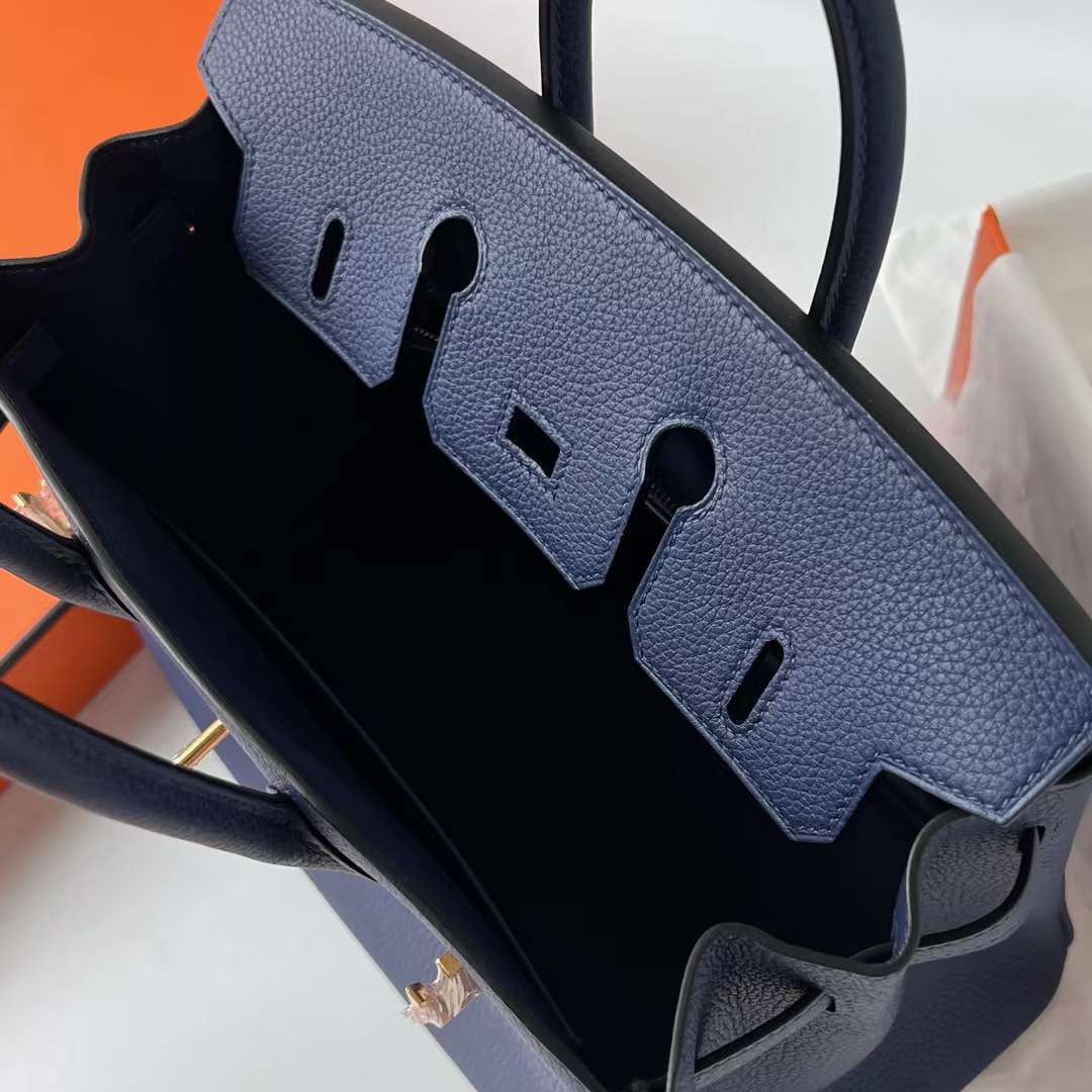 Hermès（爱马仕）Birkin 铂金包 Togo皮 顶级小牛皮 Ck73 宝石蓝 金扣 25cm 全手工蜡线缝 Ghw