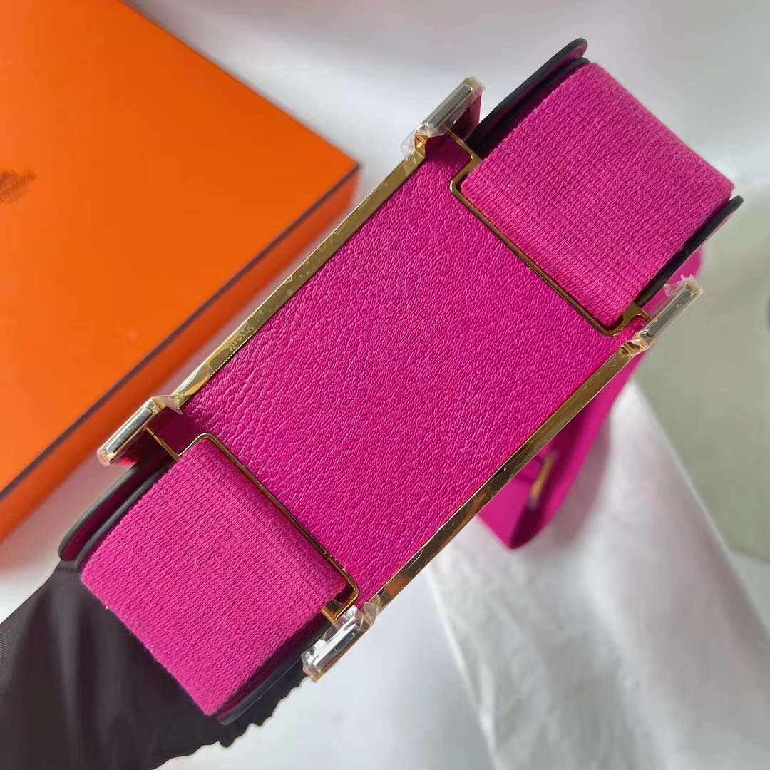 Hermès（爱马仕）Geta 木屐包 Chevre 进口山羊皮 L3 玫瑰紫 金扣 20cm 全手工蜡线缝制 Ghw
