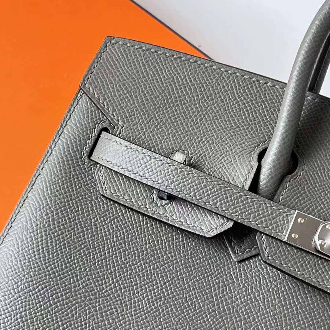 Hermès（爱马仕）Birkin 铂金包 Sellier Epsom 0L 积雨云灰 银扣 25cm 全手工蜡线缝 Phw