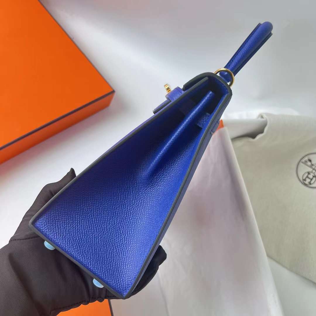 Hermès（爱马仕）Kelly 凯莉包 Epsom 7T 电光蓝 金扣 25cm 全手工蜡线缝 Ghw
