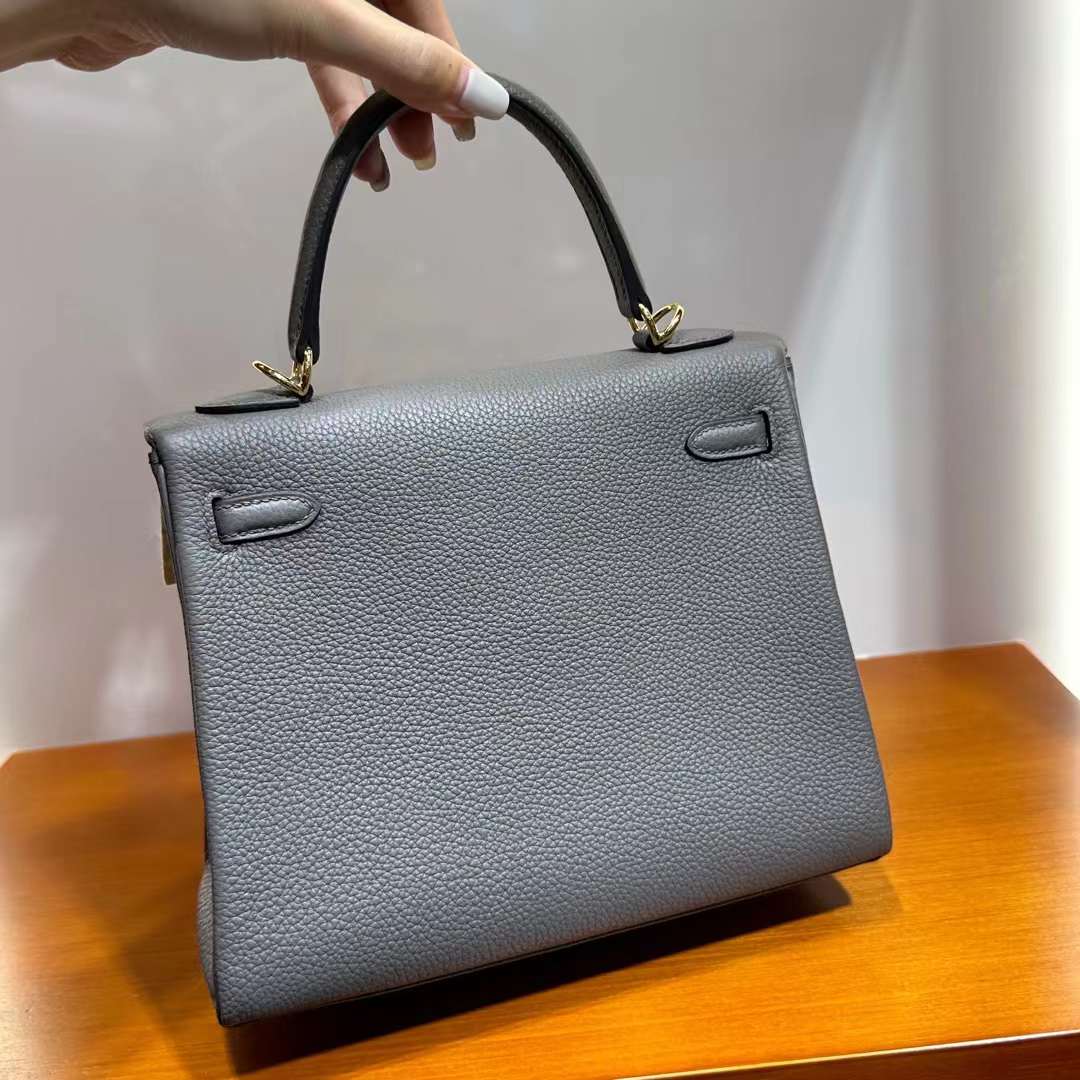 Hermès（爱马仕）Kelly 凯莉包 Togo 8F 锡器灰 金扣 25cm 全手工蜡线缝 Ghw