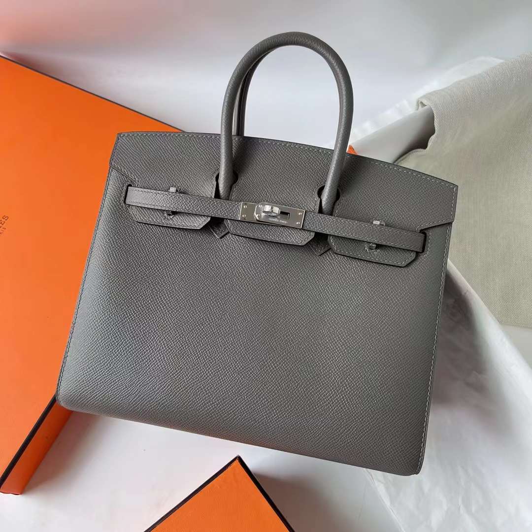 Hermès（爱马仕）Birkin 铂金包 Sellier Epsom 0L 积雨云灰 银扣 25cm 全手工蜡线缝 Phw