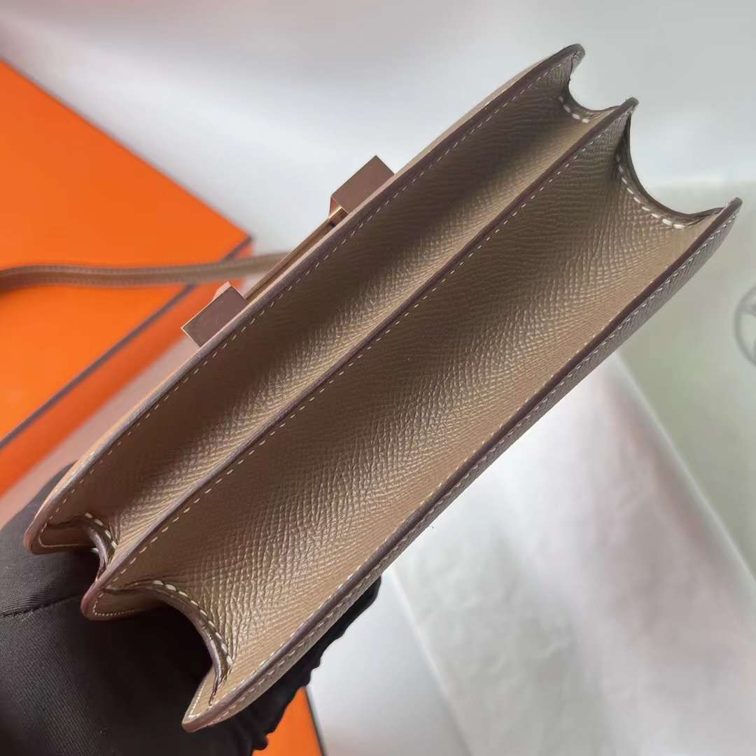 Hermès（爱马仕）Constance 空姐包 1-19 Epsom 镜子款 ck18 大象灰 玫瑰金扣 19cm 全手工蜡线缝 RGhw