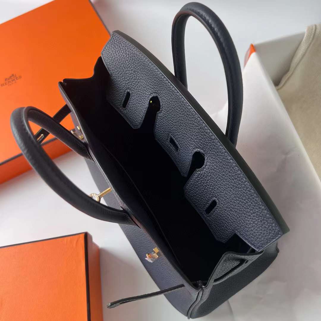 Hermès（爱马仕）Birkin 铂金包 Togo 顶级小牛皮 2Z 午夜蓝 金扣 25cm 全手工蜡线缝 Ghw