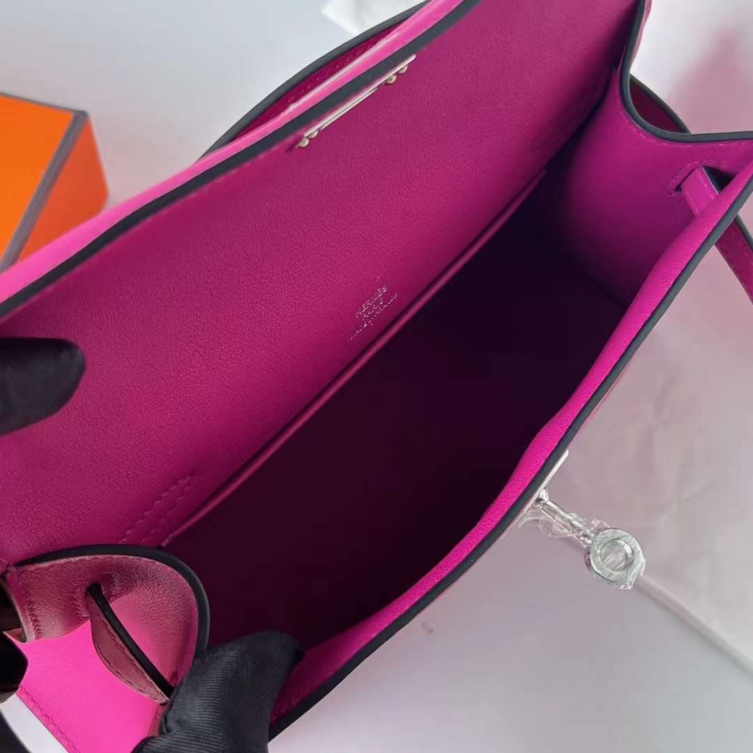 Hermès（爱马仕）Mini Kelly Pochette Swift L3 玫瑰紫 银扣 22cm 全手工蜡线缝 Phw